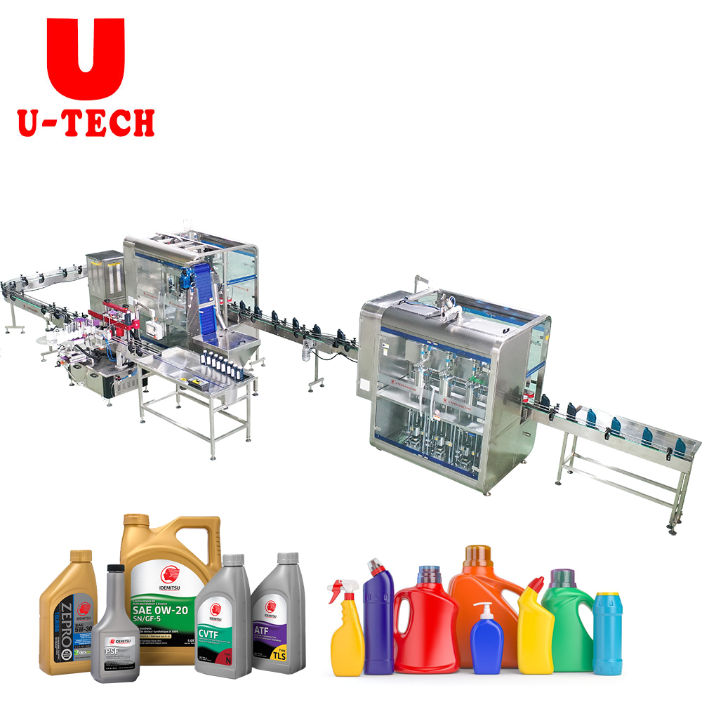 Automatic Linear Type Chemical Daily Use Product Motor Oil Filling Capping Machine Line