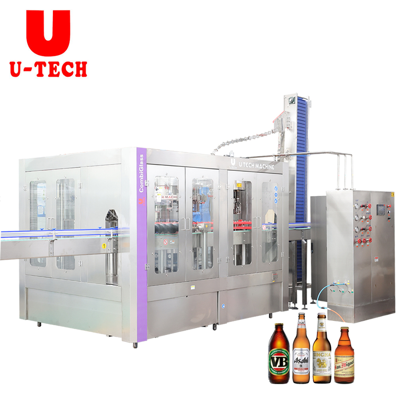 Complete Project High Speed Automatic Glass Bottle Metal Crown Lid Beer Filling Capping Machine Line