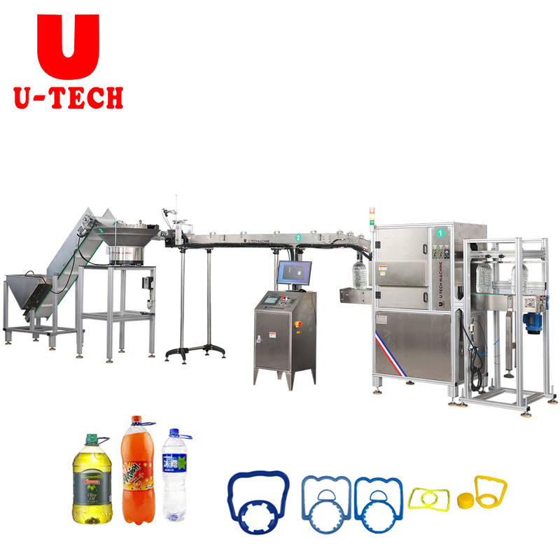 Fully Automatic 5L 10L Cooking Oil Mineral Water Plastic Bottle Handle Ring Lifting Applicator Inserting Machine