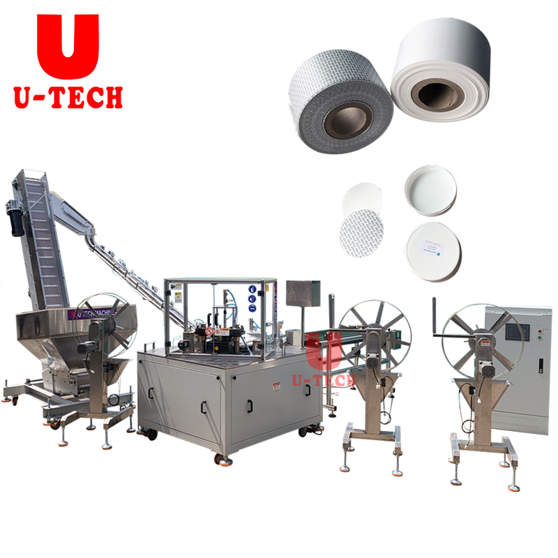 Automatic linear beverage chemical product daily use plastic bottle cap cutting wadding machine