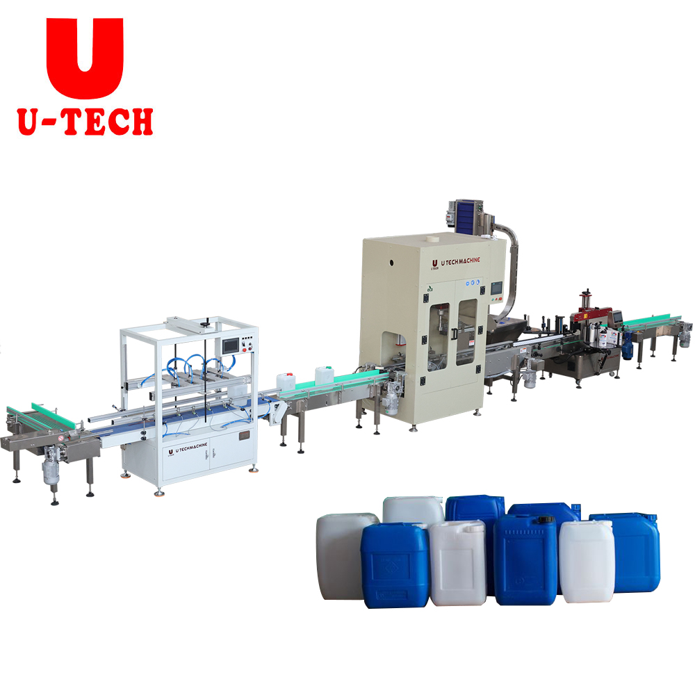 Electric PLC Engine Motor In-Line 5-10L Linear Automatic Liquid Pesticide Detergent Chemicals Filling Capping Labeling Machine