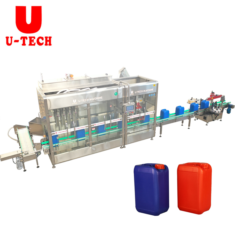 Automatic Linear Type Servo 5-20L Lube Motor Oil Drum Jerrycan Filling Capping Labeling Machine